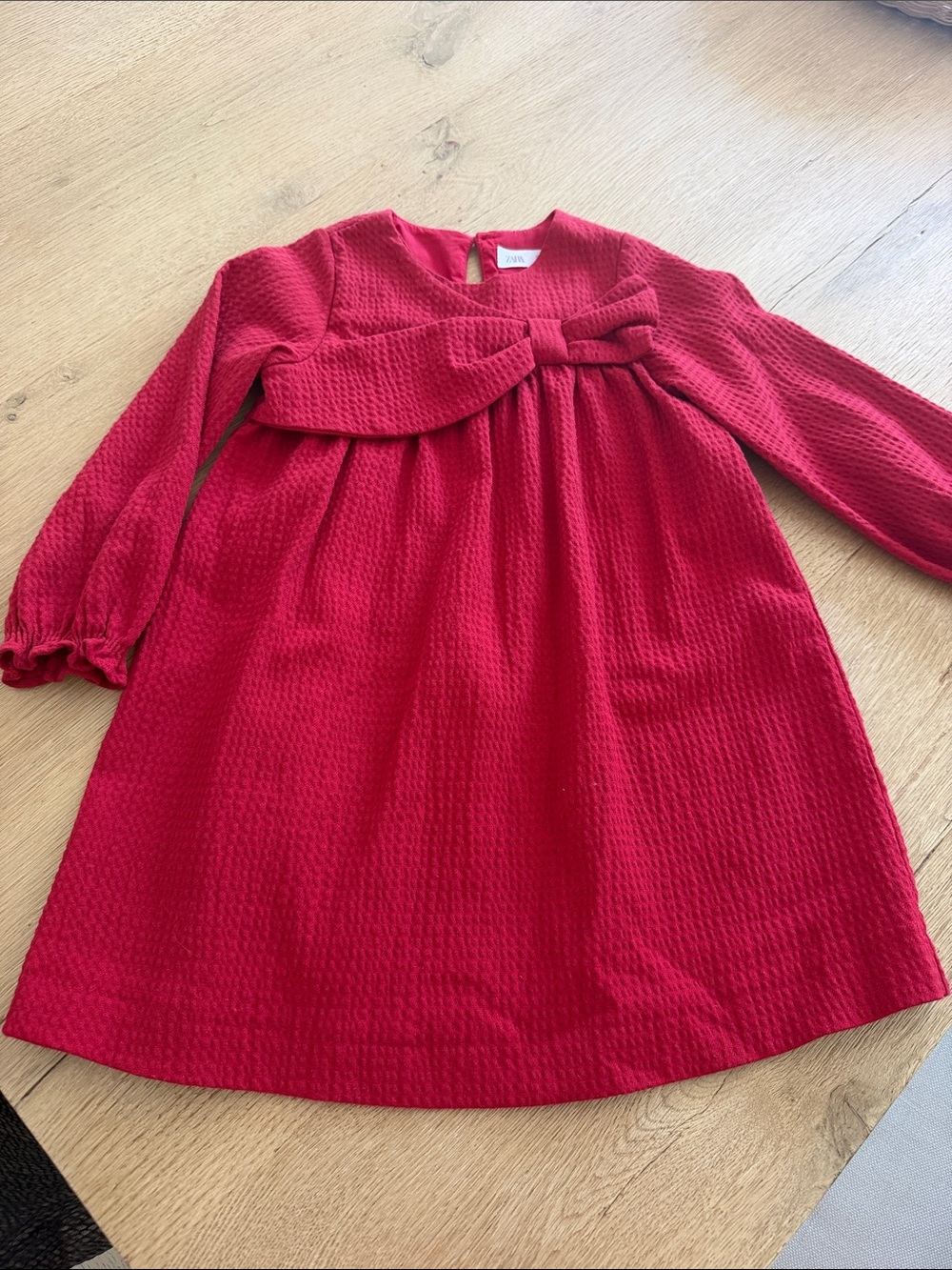 Zara Girls Red Long-Sleeve Bow-Front Formal Dress